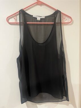 DVF Diane von Furstenberg Black Sheer Sleeveless Tank Size 10